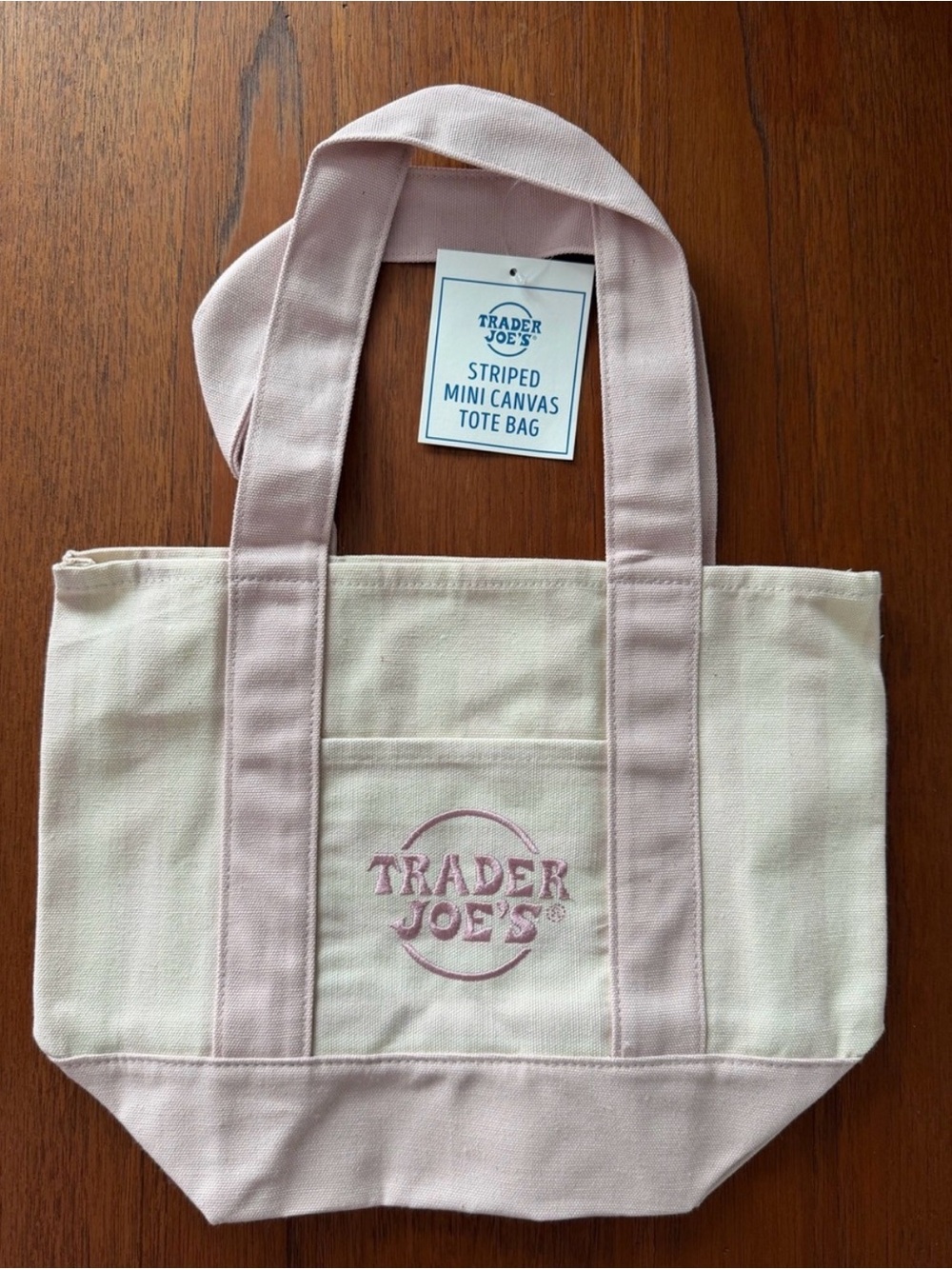 Trader Joe’s Striped Mini Canvas Tote Bag in Pink and Cream NWT